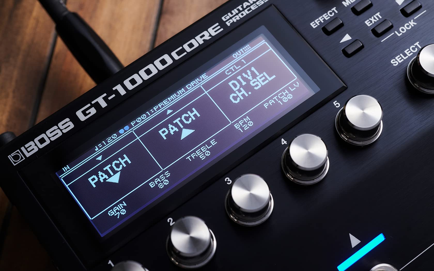 Boss Gt 1000Core Guitar Effects Processor Bundle With Instrument Cable, Patch Cable, And Picks